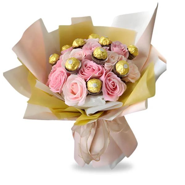 Choco Sweet - Scent Roses Soap Flowers with Ferraro Rocher Chocolates