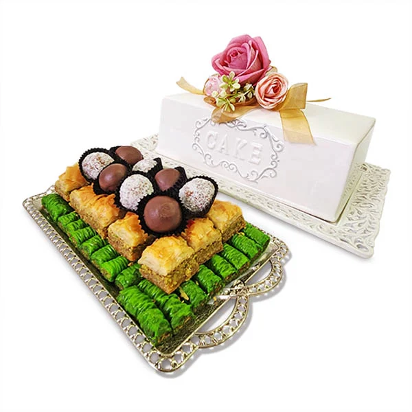 Tharwa Sweet Pastries - Belgian Chocolate Dates, Walnut Baklawas, Almond cashew Tamrieh Gift