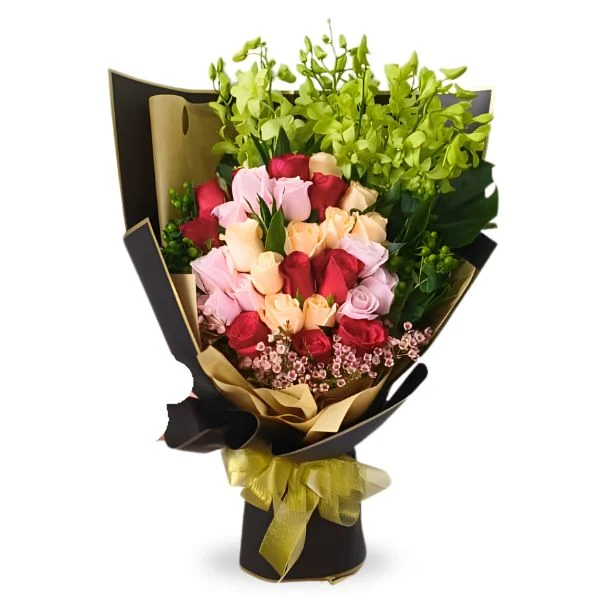 Colorful Emerald Orchid Roses Bouquet