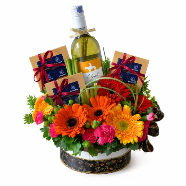Leonidas Belgian Chocolate Wine and Flowers Gift Basket Malaysia