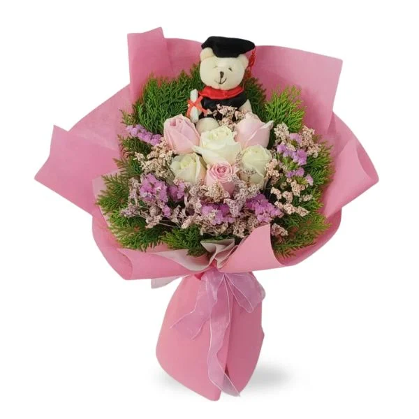 Sweet Success Graduation Teddy Bear Roses Bouquet - Image 3